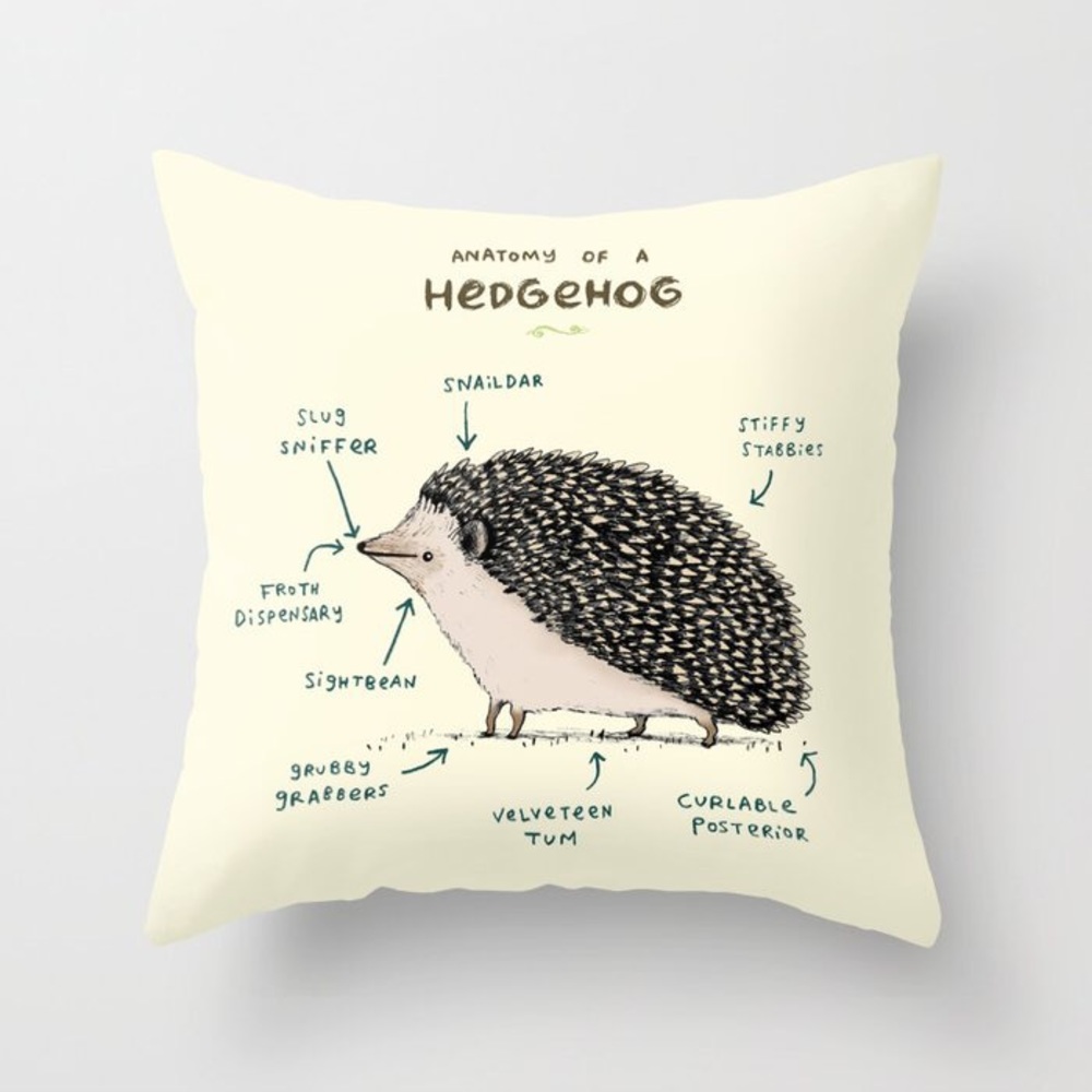 Society6 Throw Pillow Cases Hedgehog and Pug Set